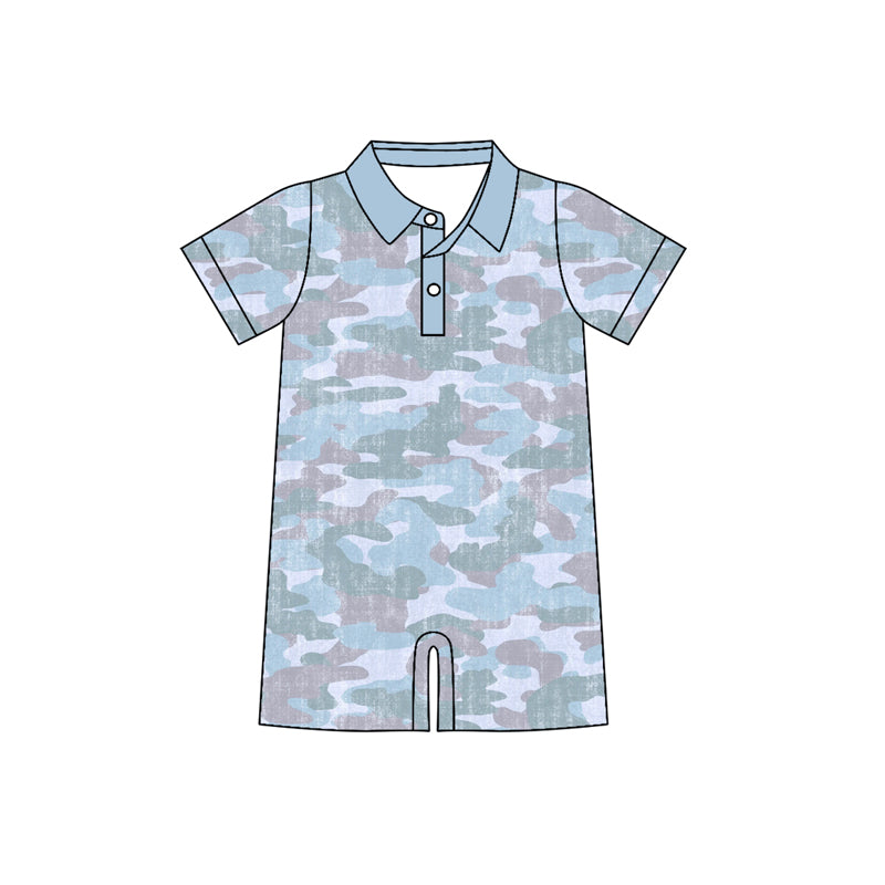 MOQ 5 PCS preorder SR4073 Gray Blue Camouflage Polo Short Sleeve Boys Romper 202602