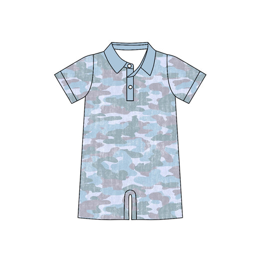 MOQ 5 PCS preorder SR4073 Gray Blue Camouflage Polo Short Sleeve Boys Romper 202602