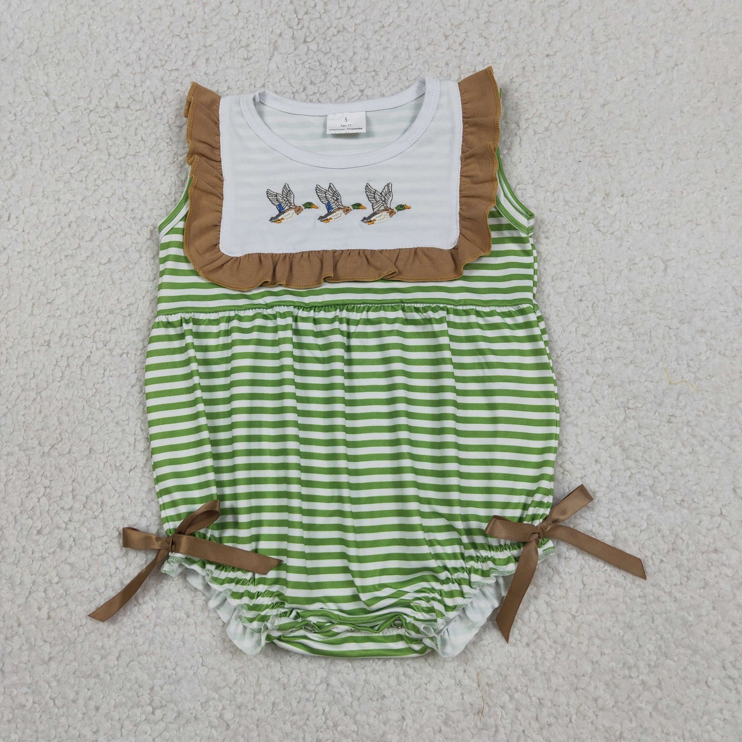 Sibling Matching Clothes Embroidered Duck Hunting Green Stripe Girls Boys Sets 202605 RTS