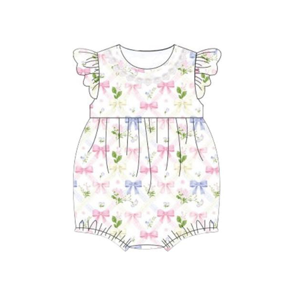 MOQ 5 PCS preorder SR4086 Colored Bows Ruffle Fly Sleeve Girls Bubble Romper 202603