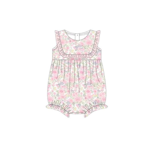 MOQ 5 PCS preorder SR4087 Flower Pink Ruffle Sleeveless Girls Bubble Romper 202603