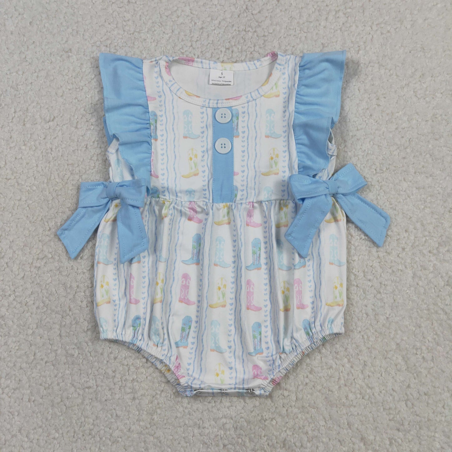 SR4088 Boots Love Light Blue Green Ruffle Sleeveless Girls Bubble Romper 202604 RTS