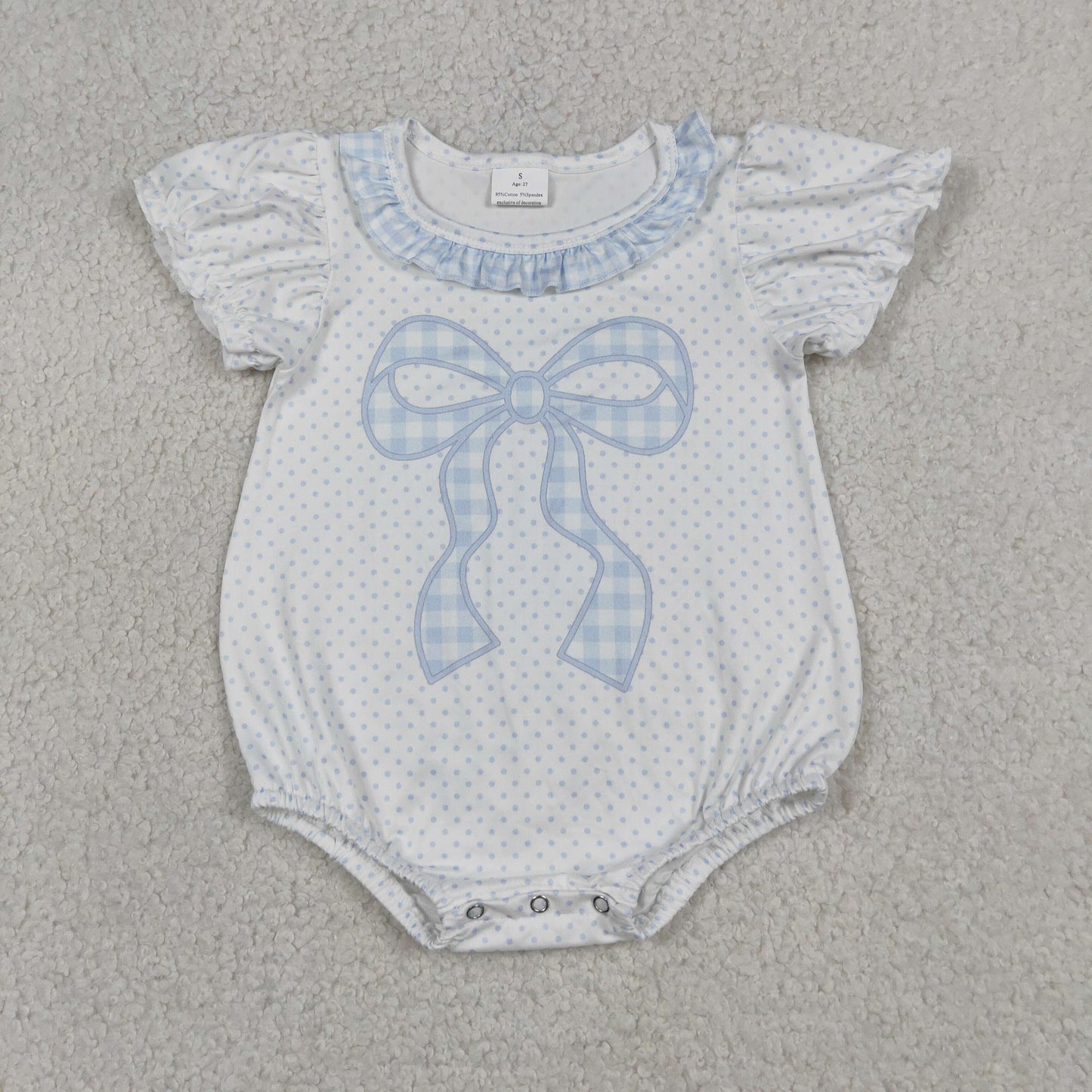 SR4089 Blue Bows Dots Ruffle Short Sleeve Girls Bubble Romper 202605 RTS