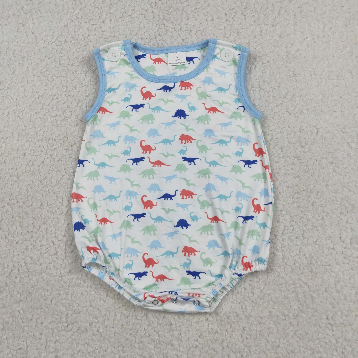 SR4096 Dinosaur Blue White Sleeveless Boys Bubble Romper 202605 RTS