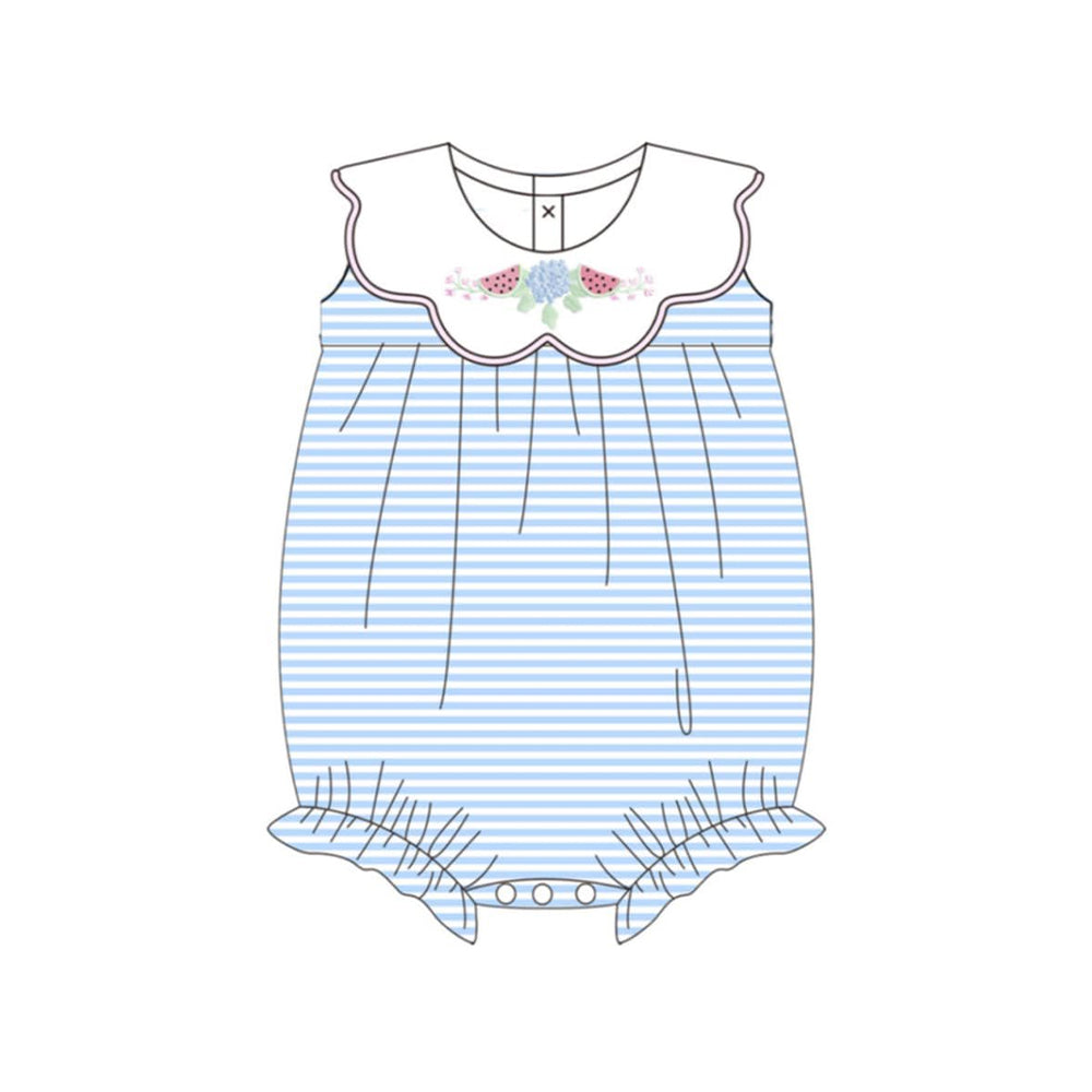 MOQ 5 PCS preorder SR4100 Watermelon Flower Blue Stripe Sleeveless Girls Bubble Romper 202603