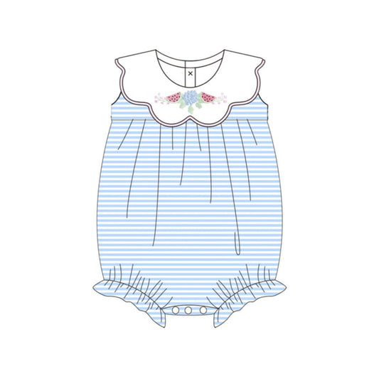 MOQ 5 PCS preorder SR4100 Watermelon Flower Blue Stripe Sleeveless Girls Bubble Romper 202603