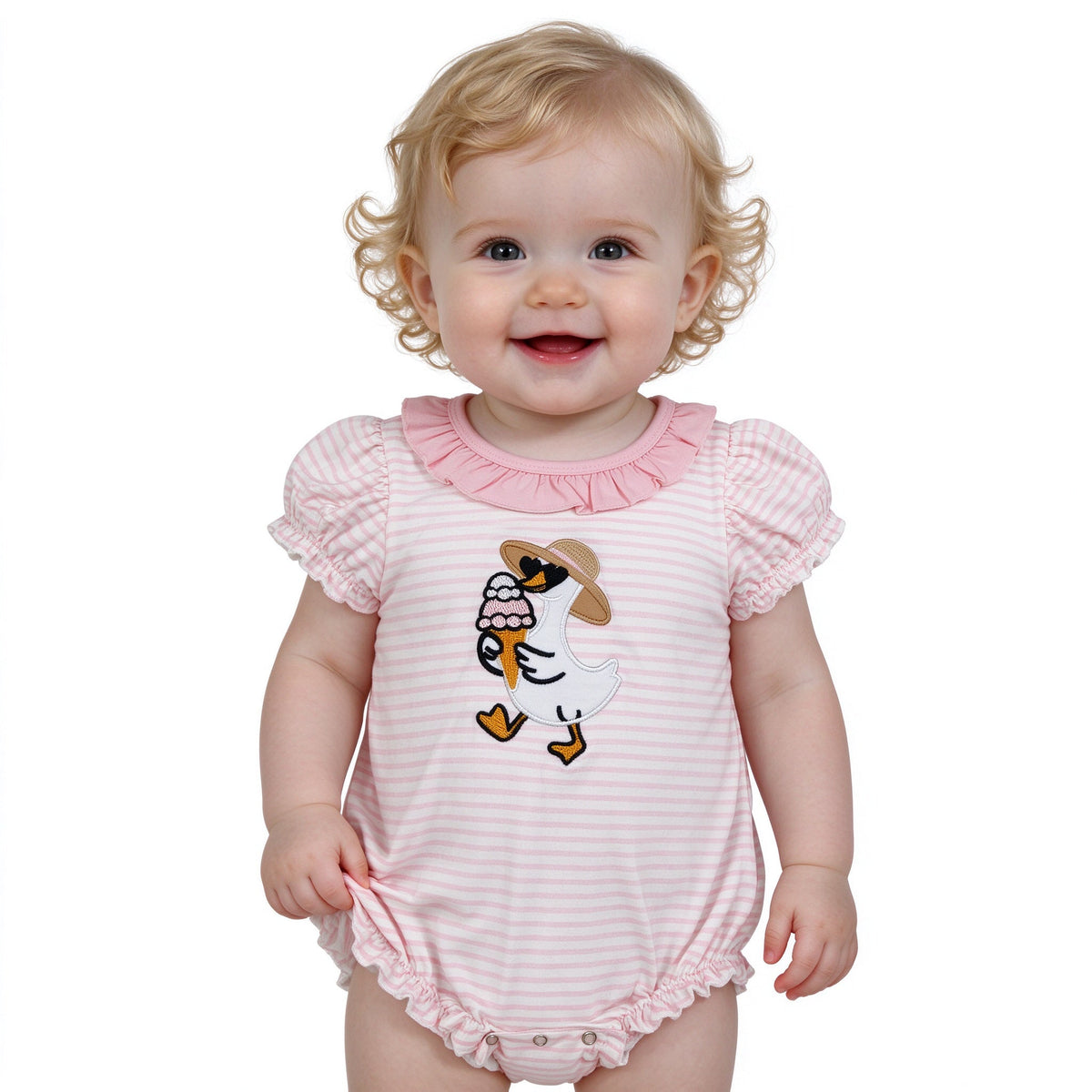 SR4101 Embroidery Goose Baby Girls Romper