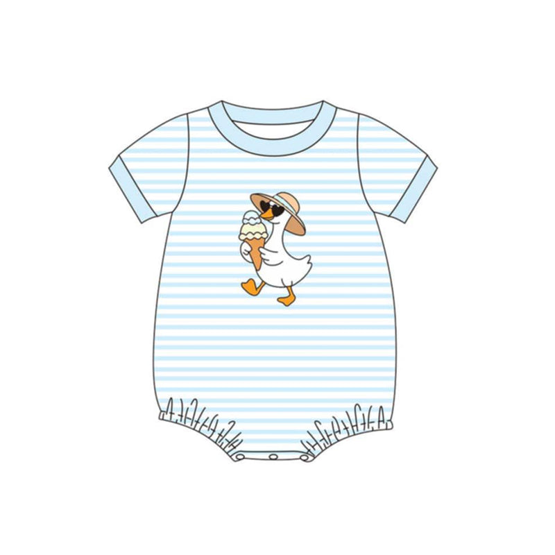 MOQ 5 PCS preorder SR4102 Goose Ice Cream Blue Stripe Short Sleeve Boys Bubble Romper 202603 Sibling