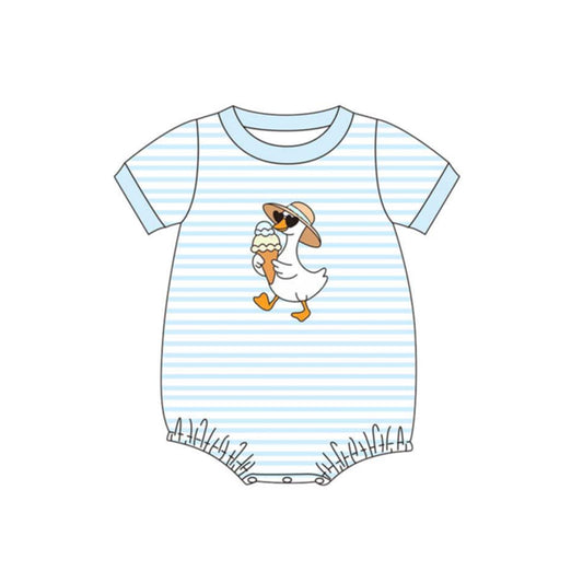 MOQ 5 PCS preorder SR4102 Goose Ice Cream Blue Stripe Short Sleeve Boys Bubble Romper 202603 Sibling