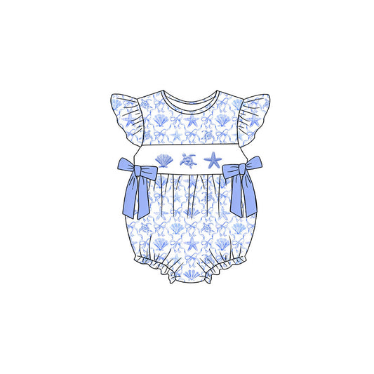 MOQ 5 PCS preorder SR4109 Seashells Turtles Starfish Bows Flying Sleeve Girls Bubble Romper 202603 Sibling