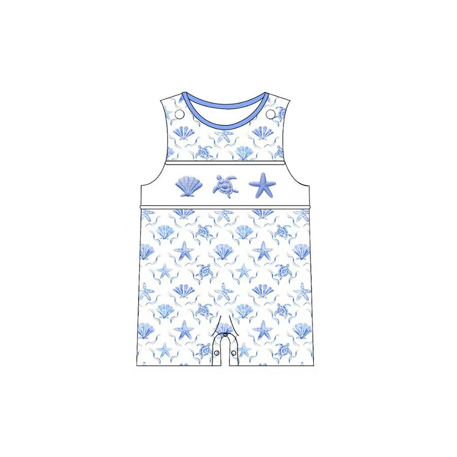 MOQ 5 PCS preorder SR4110 Seashells Turtles Starfish Sleeveless Boys Bubble Romper 202603 Sibling