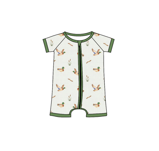 MOQ 5 PCS preorder SR4118 Ducks Green Plaid Zip Short Sleeve Boys Romper 202603 Sibling