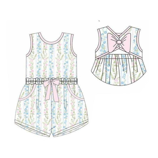 MOQ 5 PCS Preorder SR4119 Floral Pink Bows Sleeveless Girls Overalls Jumpsuits 202603