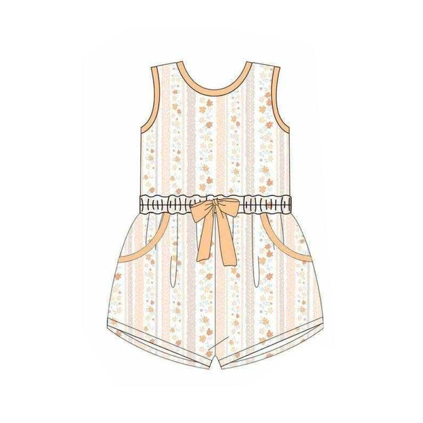 MOQ 5 PCS Preorder SR4120 Floral Orange Bows Sleeveless Girls Overalls Jumpsuits 202603