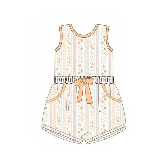 MOQ 5 PCS Preorder SR4120 Floral Orange Bows Sleeveless Girls Overalls Jumpsuits 202603