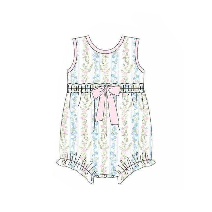 MOQ 5 PCS preorder SR4121 Floral Pink Bows Sleeveless Girls Bubble Romper 202603 Sibling