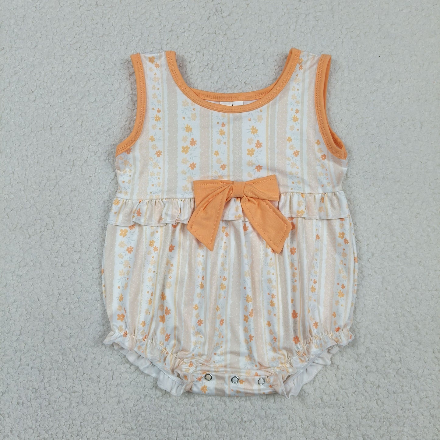 SR4122 Floral Orange Bows Sleeveless Girls Bubble Romper 202604 RTS Sibling