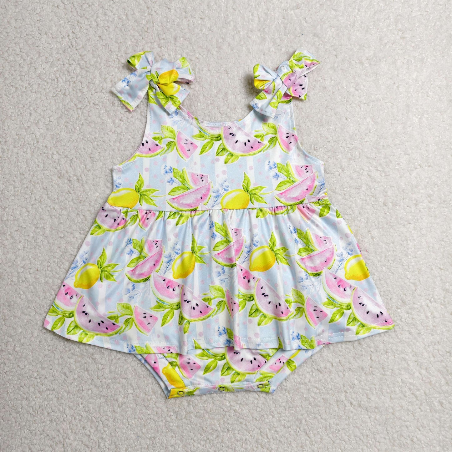 SR4135 Watermelon Lemon Blue Stripe Ruffle Sleeveless Girls Bubble Romper 202606 RTS Sibling