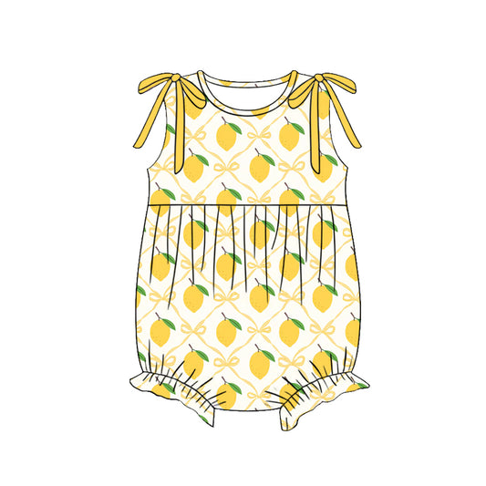 MOQ 5 PCS preorder SR4136 Lemon Yellow Bows Sleeveless Girls Bubble Romper 202603 Sibling