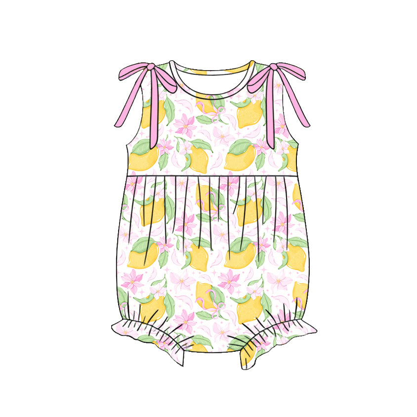 MOQ 5 PCS preorder SR4137 Lemon Leaf Rose Red Flower Bows Sleeveless Girls Bubble Romper 202603 Sibling