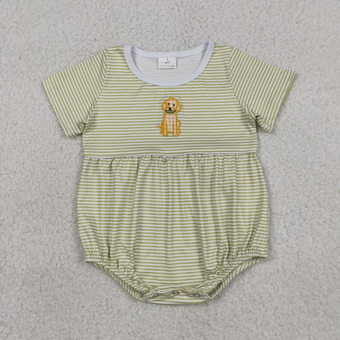 Sibling Matching Clothes Puppy Pattern Embroidered Green Stripe Short Sleeve Boys Outfit 202605 RTS