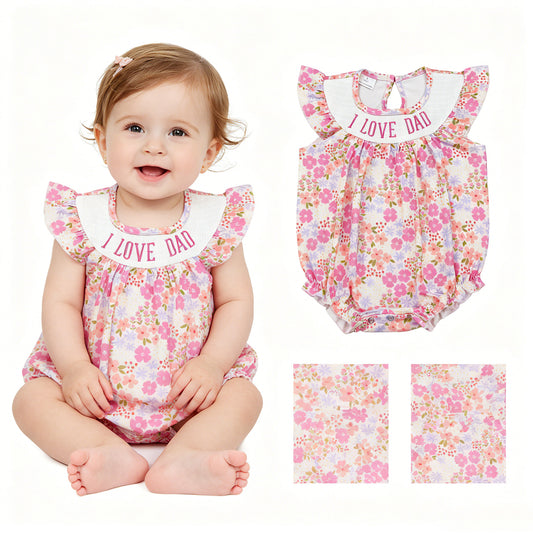 SR4142 I Love Dad Floral Rose Red Short Sleeve Girls Bubble Romper 202605 RTS Sibling