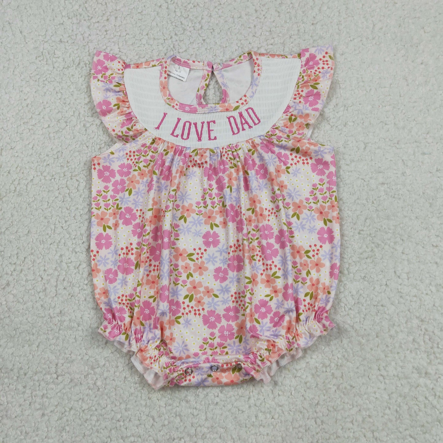 SR4142 I Love Dad Floral Rose Red Short Sleeve Girls Bubble Romper 202605 RTS Sibling