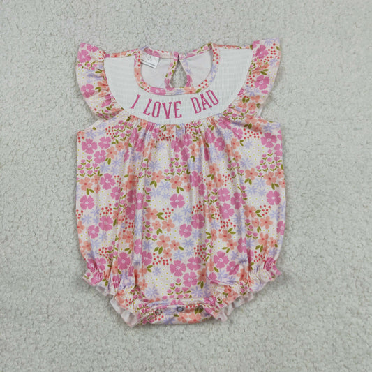 SR4142 I Love Dad Floral Rose Red Short Sleeve Girls Bubble Romper 202605 RTS Sibling