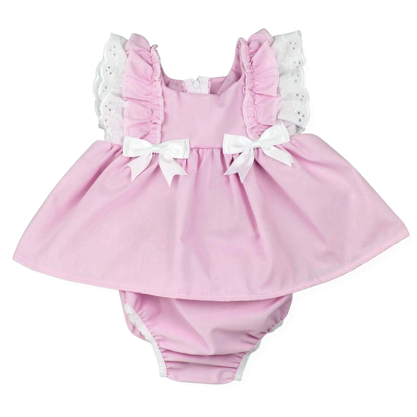 MOQ 5 PCS preorder SR4144 Lace Ruffle Bows Solid Pink Sleeveless Girls Bubble Romper 202603