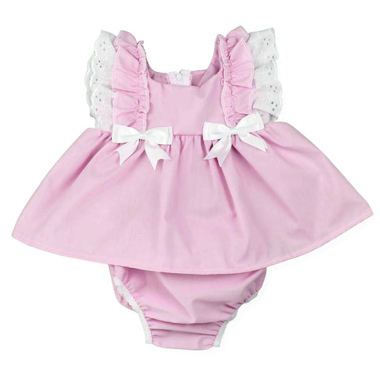 MOQ 5 PCS preorder SR4144 Lace Ruffle Bows Solid Pink Sleeveless Girls Bubble Romper 202603