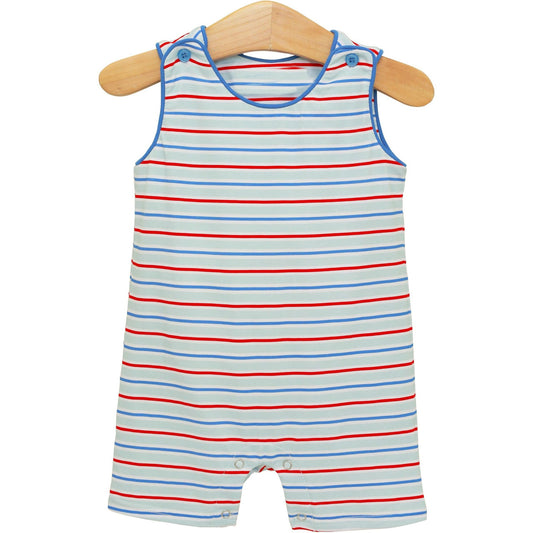 MOQ 5 PCS preorder SR4147 4th of July Red Blue Stripe Sleeveless Boys Bubble Romper 202603