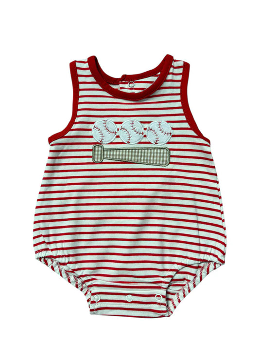MOQ 5 PCS preorder SR4148 Baseball Red Stripe Sleeveless Boys Bubble Romper 202603