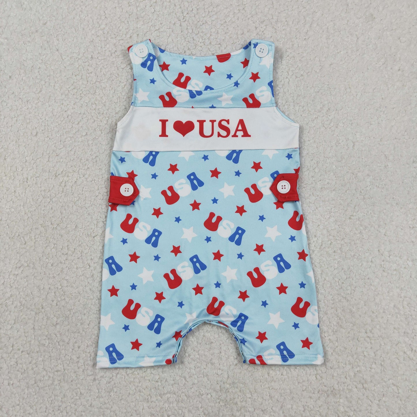 SR4155 4th of July I Love USA Sleeveless Boys Romper 202605 RTS