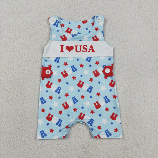 SR4155 4th of July I Love USA Sleeveless Boys Romper 202605 RTS