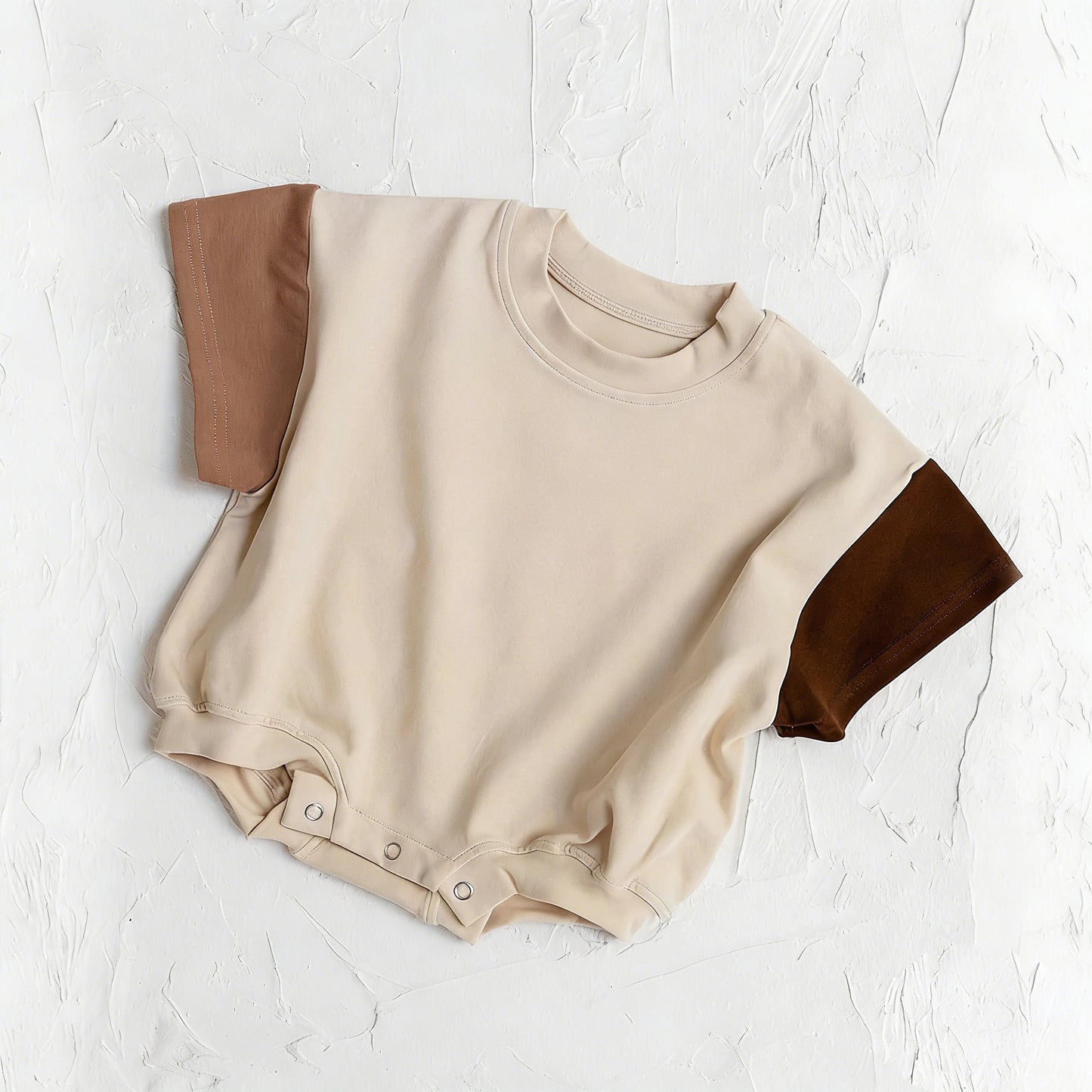MOQ 5 PCS preorder SR4157 Khaki Patchwork Short Sleeve Girls Bubble Romper 202603