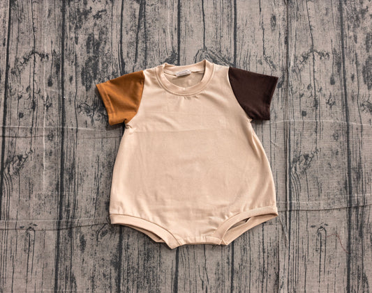 NO MOQ preorder SR4157 Khaki Patchwork Short Sleeve Boys Bubble Romper 202606
