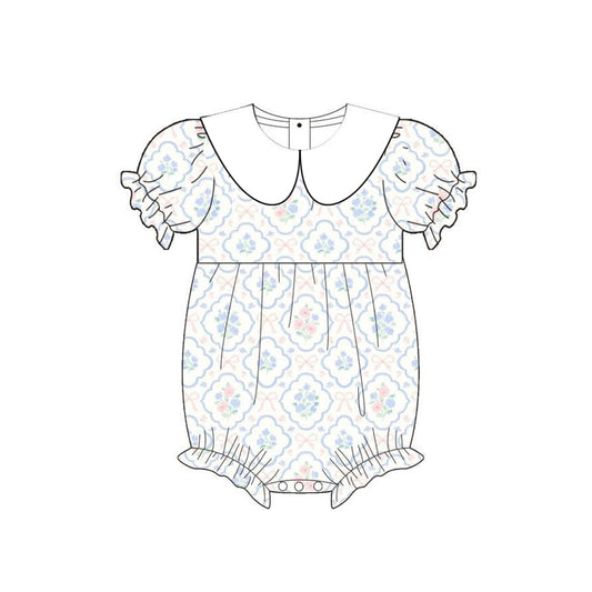 MOQ 5 PCS preorder SR4165 Flower Bows White Doll Collar Short Sleeve Girls Bubble Romper 202603