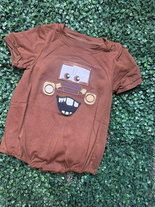 MOQ 5 PCS preorder SR4166 Cartoon Cars Brown Short Sleeve Boys Bubble Romper 202604