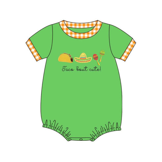 MOQ 5 PCS preorder SR4167 Taco' Bout Cute Orange Plaid Green Short Sleeve Boys Bubble Romper 202604