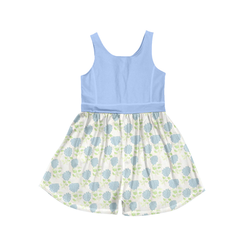 MOQ 5 PCS Preorder SR4173 Flower Leaf Blue Sleeveless Girls Yoga Overalls Jumpsuits 202604