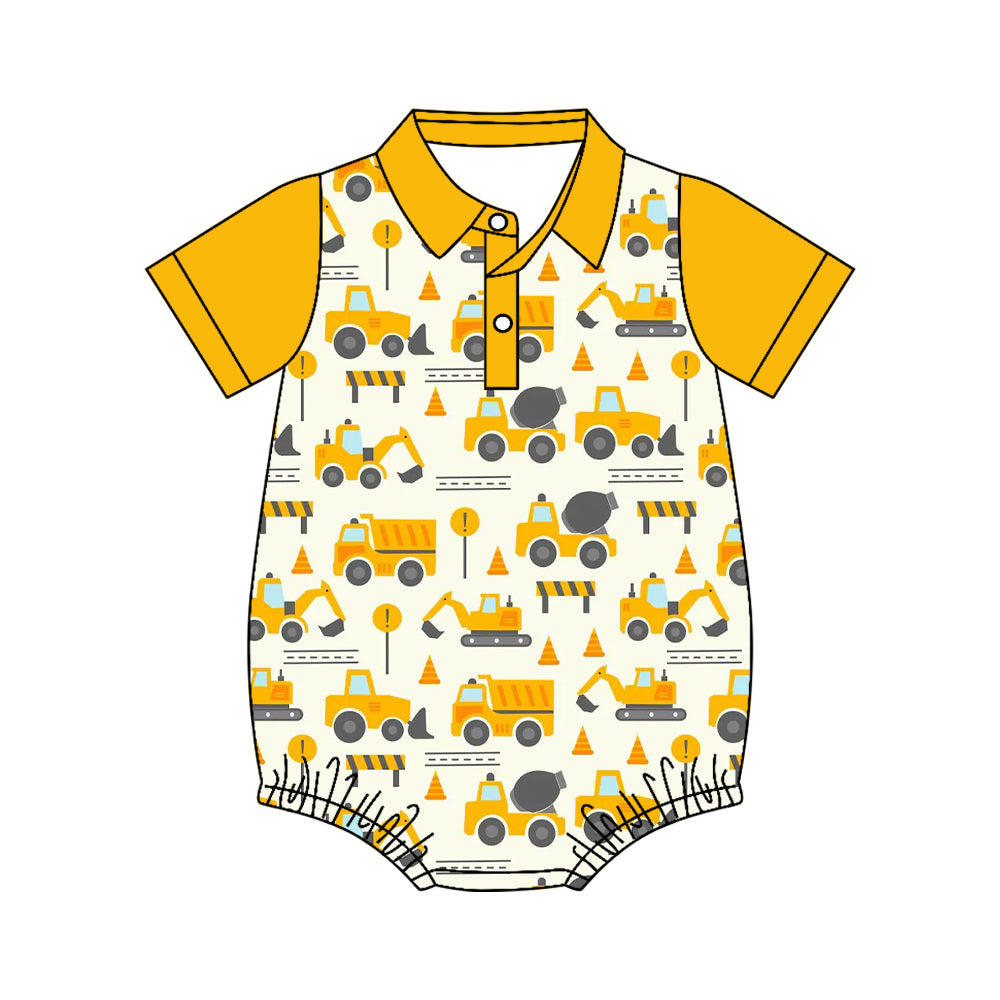 MOQ 5 PCS preorder SR4176 Trucks Yellow Polo Short Sleeve Boys Bubble Romper 202604