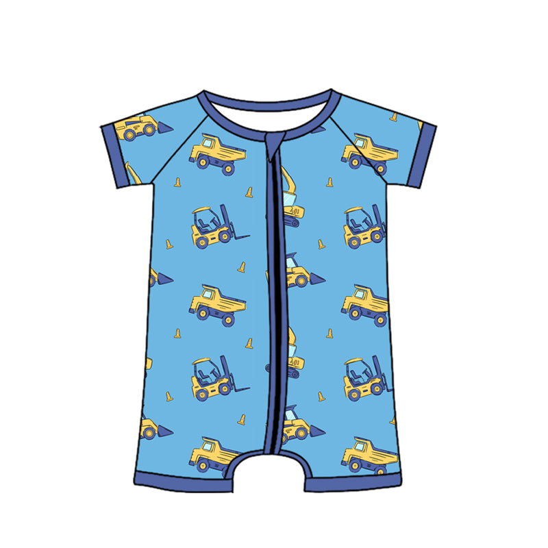 MOQ 5 PCS preorder SR4182 Trucks Blue Zip Short Sleeve Boys Romper 202604