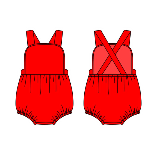 MOQ 5 PCS preorder SR4188 Solid Red Halter Girls Bubble Romper 202604