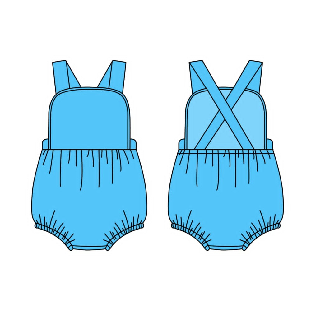 MOQ 5 PCS preorder SR4189 Solid Blue Halter Girls Bubble Romper 202604