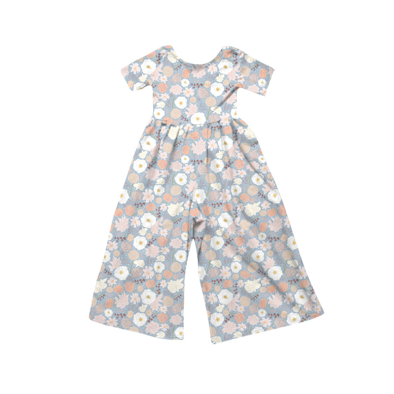 MOQ 5 PCS Preorder SR4198 Flower Gray Blue Short Sleeve Girls Overalls Jumpsuits 202604