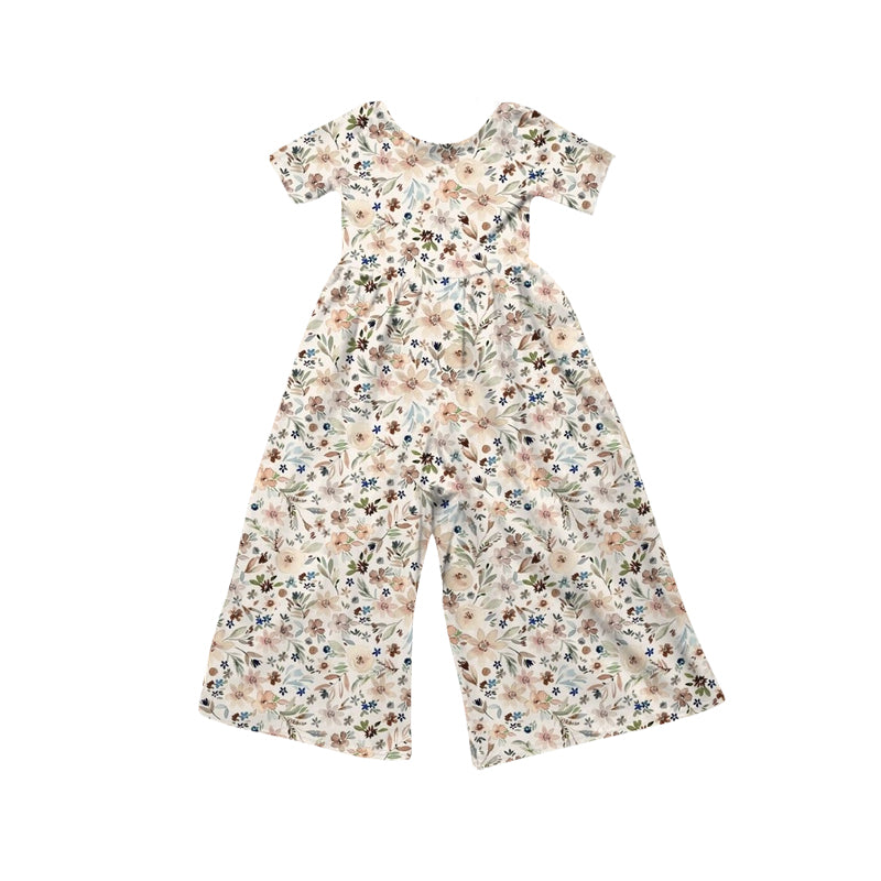 MOQ 5 PCS Preorder SR4199 Flower Leaf Beige Short Sleeve Girls Overalls Jumpsuits 202604