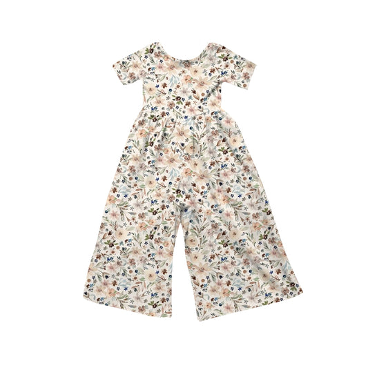 MOQ 5 PCS Preorder SR4199 Flower Leaf Beige Short Sleeve Girls Overalls Jumpsuits 202604