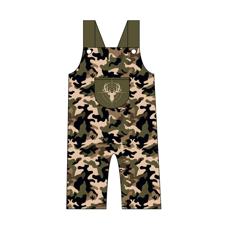 MOQ 5 PCS Preorder SR4223 Deer Hunting Camouflage Gray Green Sleeveless Boys Overalls Jumpsuits 202604