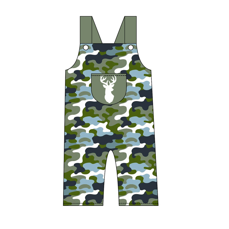 MOQ 5 PCS Preorder SR4224 Deer Hunting Camouflage Blue Green Sleeveless Boys Overalls Jumpsuits 202604