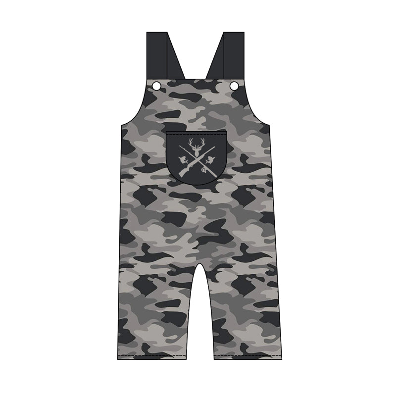 MOQ 5 PCS Preorder SR4226 Deer Hunting Camouflage Dark Gray Sleeveless Boys Overalls Jumpsuits 202604